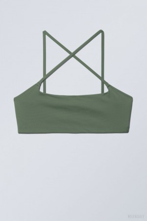 Weekday Cross Front Bikini Top Olive Green | YLFU7003