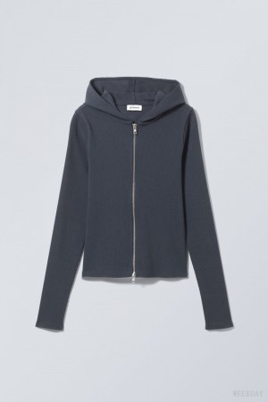 Weekday Cut Tight Zip Hoodie Dark Blue | LYQX0757