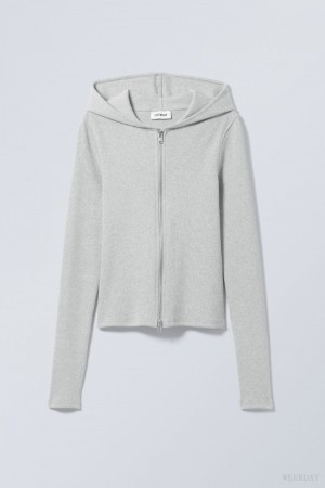 Weekday Cut Tight Zip Hoodie Grey Brown | FWHW8514