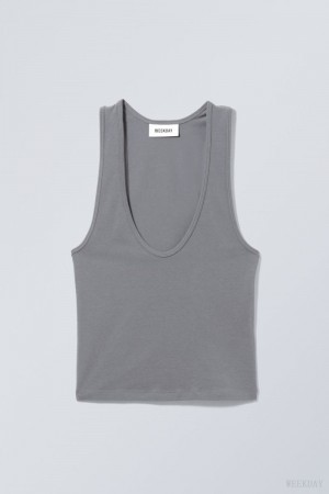 Weekday Deep U-Neck Tank Top Dark Grey | KTLG1806