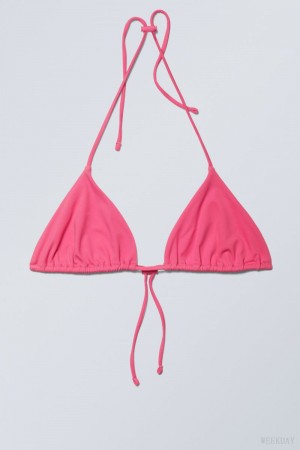 Weekday Drawstring Halter Bikini Top Pink | UQHB7946