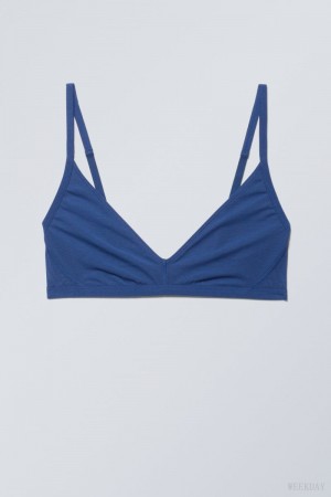 Weekday Dylan Mesh V-neck Bra Bra Blue | PZHX8113