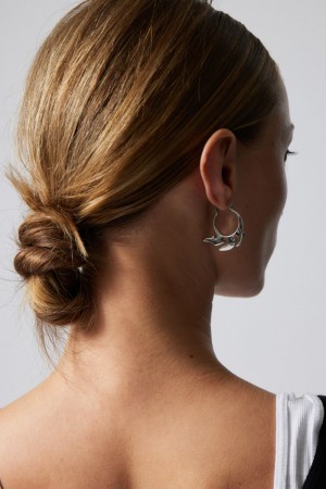 Weekday Elsa Hoop Earrings Silver | ZDCE9681