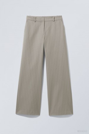 Weekday Emily Low Waist Suiting Trousers Grey Stripes | CGBD9364