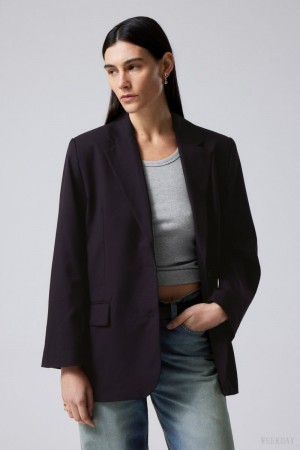 Weekday Erin Oversized Blazer Dark Purple | JWVU5237