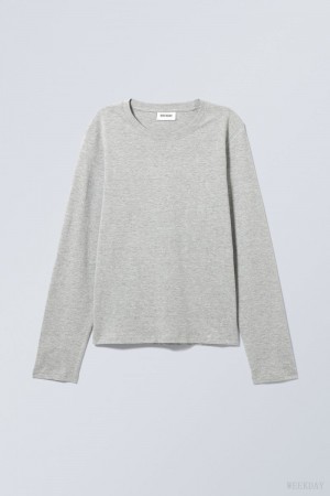 Weekday Essence Standard Long Sleeve Grey | LMFE5557