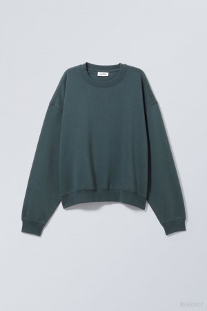 Weekday Essence Standard Sweatshirt Dark Turquoise | EHDZ3724