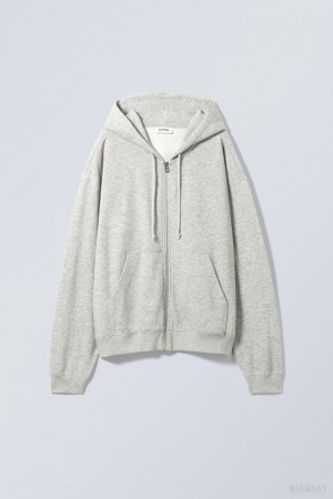 Weekday Essence Standard Zip Hoodie Grey | LJIC4786