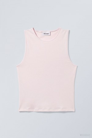 Weekday Fine Fitted Tank Top Light Pink | VOLK3116