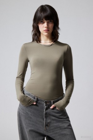 Weekday Fine Long sleeve Dusty Mole | ZGSD6855