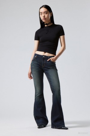 Weekday Flame Low Flared Jeans Blue | LQDZ5361