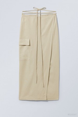 Weekday Fold Linen Mix Long Skirt Beige | GFIR4516