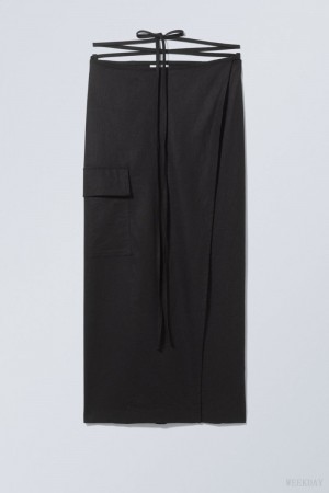 Weekday Fold Linen Mix Long Skirt Black | WAVL2131