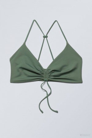 Weekday Gathered Bikini Top Olive Green | EJVZ0432