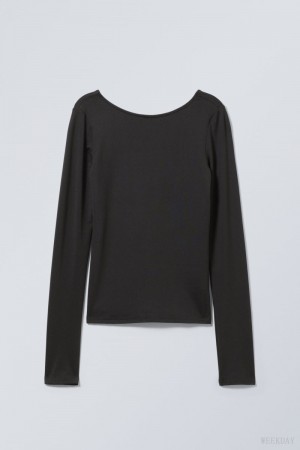 Weekday Gizem Open Back Long Sleeve Top Black | TYID0950