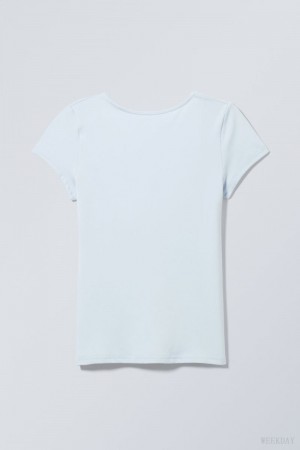 Weekday Gizem Open Back T-shirt Light Blue | CBHO1589