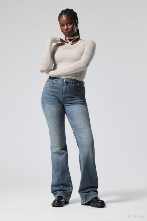 Weekday Glow Curve High Flared Jeans Blue | FLYU4764