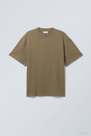 Weekday Great Heavyweight T-shirt Khaki | JYCO8890