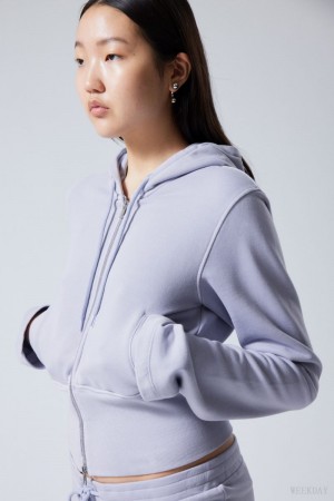 Weekday High Rib Mini Zip Hoodie Light Purple | IEZT6242