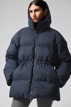 Weekday Illisa Waisted Puffer Jacket Dark Blue | ZOOT2535