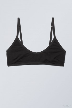 Weekday Inez Scooped Cotton Bralette Bralette Black | KARC9453