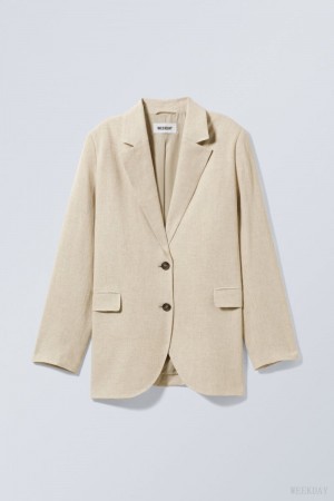 Weekday Isa Linen Mix Blazer Beige | HCRP8643