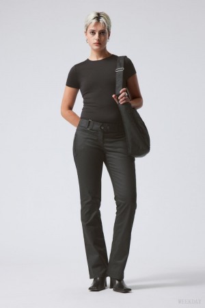 Weekday Jackie Low Waist Trousers Black | NGIC4842