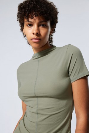 Weekday Jen Mockneck Top Khaki Green | QQPW8261