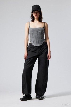 Weekday Junko Nylon Zip Trousers Black | NDUJ6129