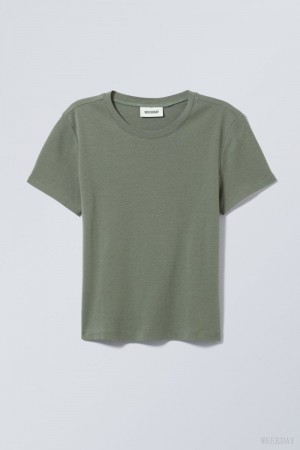 Weekday Lean 90's Fit T-shirt Khaki | QHND9294