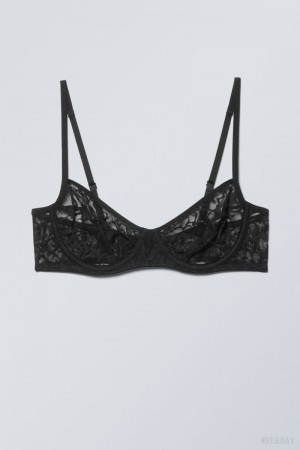 Weekday Lucy Lace Underwire Bra Bra Black | ZKFH8169