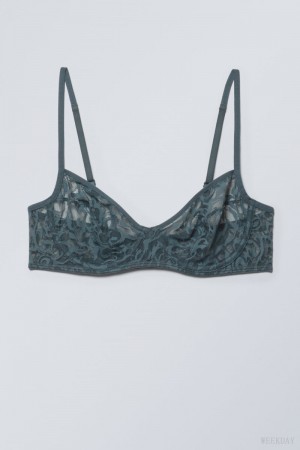 Weekday Lucy Lace Underwire Bra Bra Dark Turquoise | HIYO0692