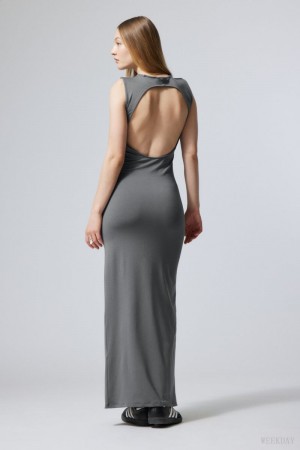 Weekday Lucy Open Back Dress Dark Grey | KBON7003