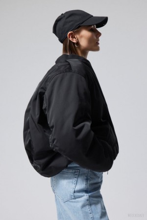 Weekday Lui Oversized Bomber Jacket Black | LGMU3677