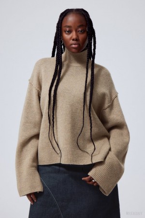 Weekday Maggie Wool Turtleneck Beige | OPRM5490