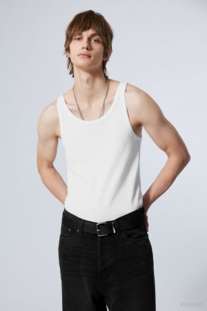 Weekday Matheus Rib Tank Top White | LWRX4943