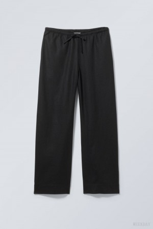 Weekday Mia Linen Mix Trousers Black | RHBO7946