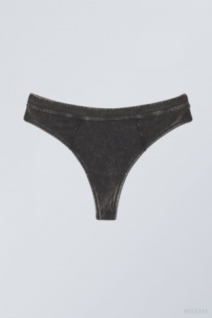 Weekday Miley Washed Cotton Thong Thong Black | VCGI5443