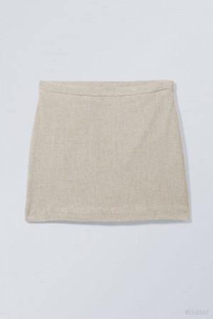 Weekday Millie Linen Mix Mini Skirt Ecru | RMYA9539