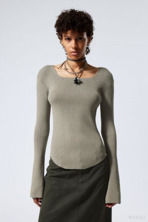 Weekday Nadina Square Neck Sweater Grey Brown | KWTQ3376