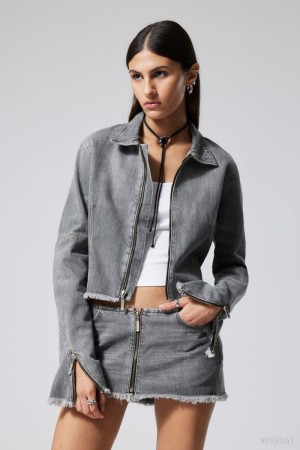 Weekday Ontario Denim Zip Jacket Grey | NDRH6653