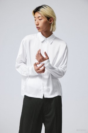 Weekday Oversized Boxy Shiny Shirt White | VVBA7760