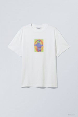 Weekday Oversized Graphic Printed T-shirt Purple White | ZFSC3229