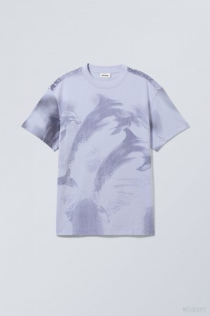 Weekday Oversized Graphic Printed T-shirt Jumping Dolphins | RUYA3970