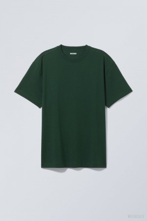 Weekday Oversized Heavyweight T-shirt Dark Green | KZPH0485