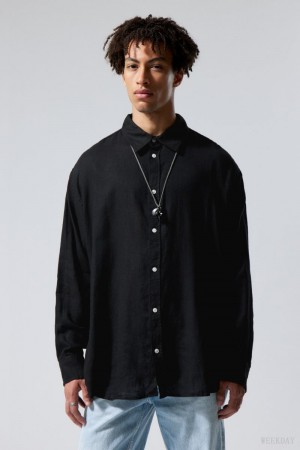 Weekday Oversized Linen Shirt Black | IJSM7520