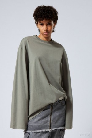 Weekday Oversized Long Sleeve T-shirt Grey | HCZM5465