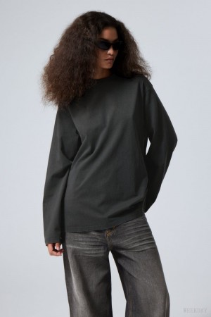 Weekday Oversized Washed Long Sleeve Top Grey | QDXN4322