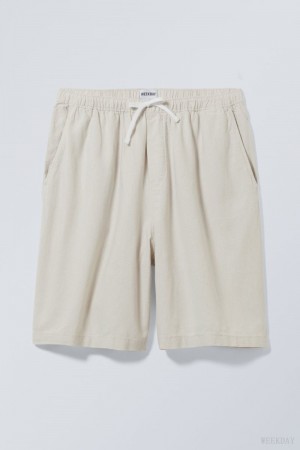 Weekday Patrik Loose Linen Shorts Beige | BWHR8649