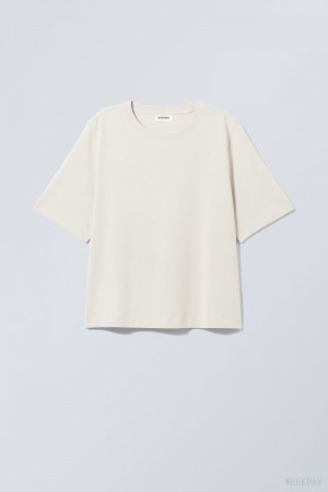 Weekday Perfect Boxy T-shirt Light Beige | VKWH7336